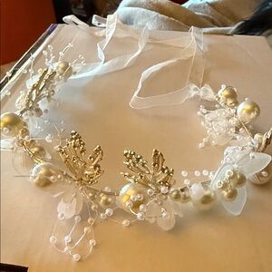 Elegant Silver and White Floral Headband brand new in package
